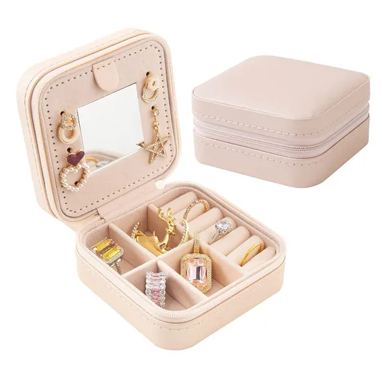 Travel Mini White Jewelry Case Portable Jewelry Organizer Display Storage Box 