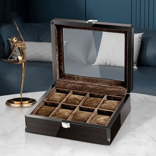 Wood Box Packaging Luxury Wooden Multiple Double Gift Small 12 Lock Black Watch Showcase Display 